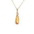 14K yellow gold pendant with a pear-shaped golden citrine and seven diamond accents.