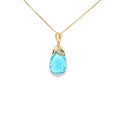 14K yellow gold drop pendant with a faceted Swiss blue topaz briolette and ornate gold cap.