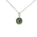14K white gold pendant with a dark Tahitian pearl and diamond-accented bail.