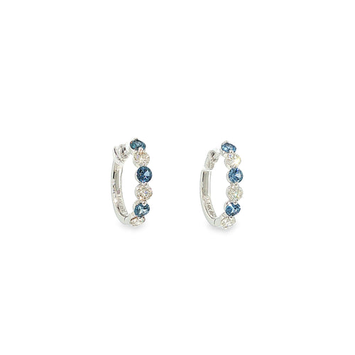 14K white gold hoop earrings with alternating Montana Yogo sapphires and round brilliant diamonds.