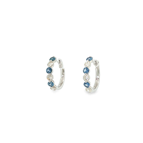 14K white gold hoop earrings with alternating Montana Yogo sapphires and round brilliant diamonds.