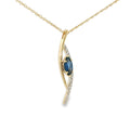 14K yellow gold curved necklace with a marquise Montana Yogo sapphire and flowing diamond accents.