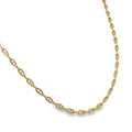 14K yellow gold mariner link chain necklace with polished nautical-style links, shown angled to the left.