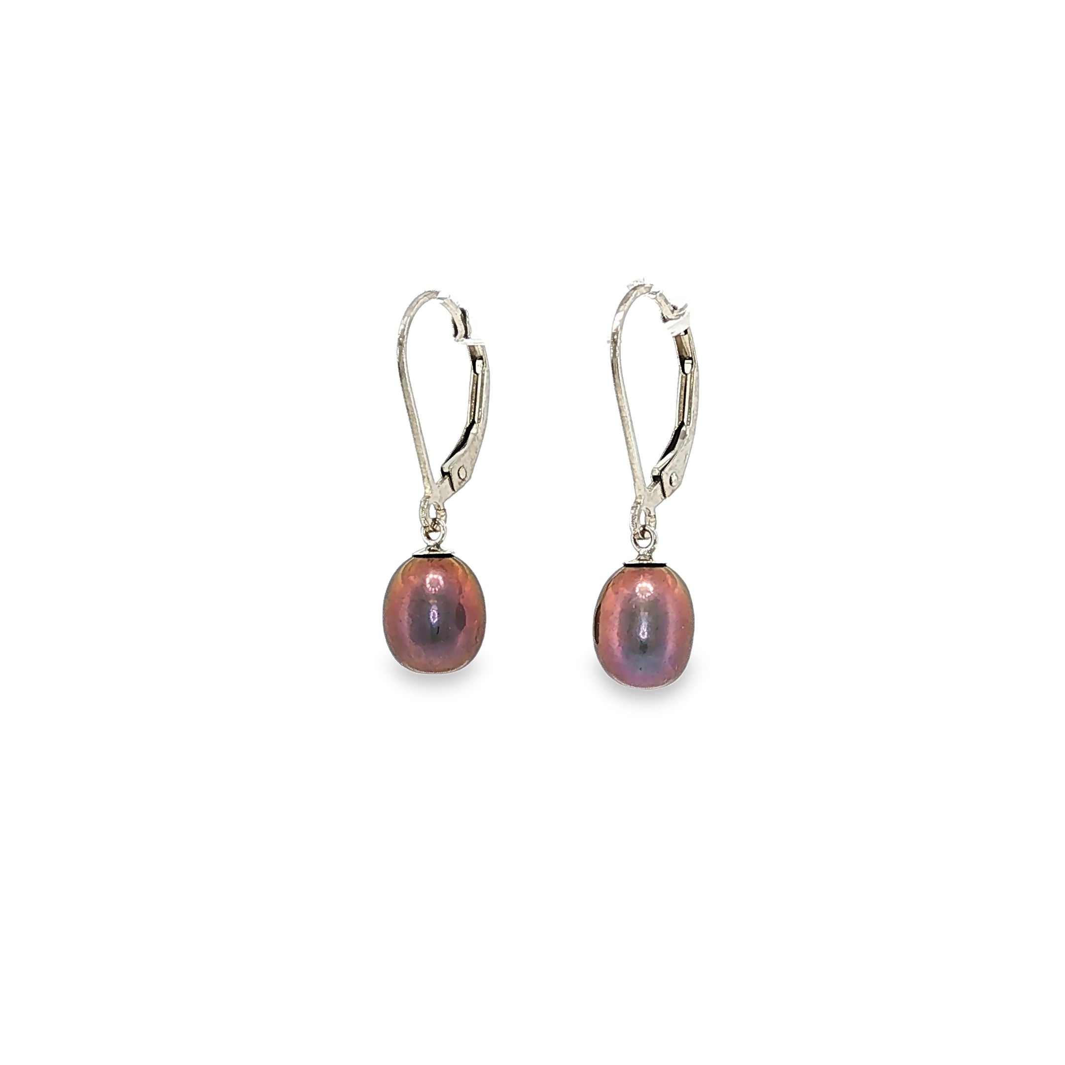 Sterling silver leverback drop earrings with black freshwater cultured pearls.