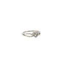 Sterling silver ring featuring a heart and lock motif accented with diamonds.