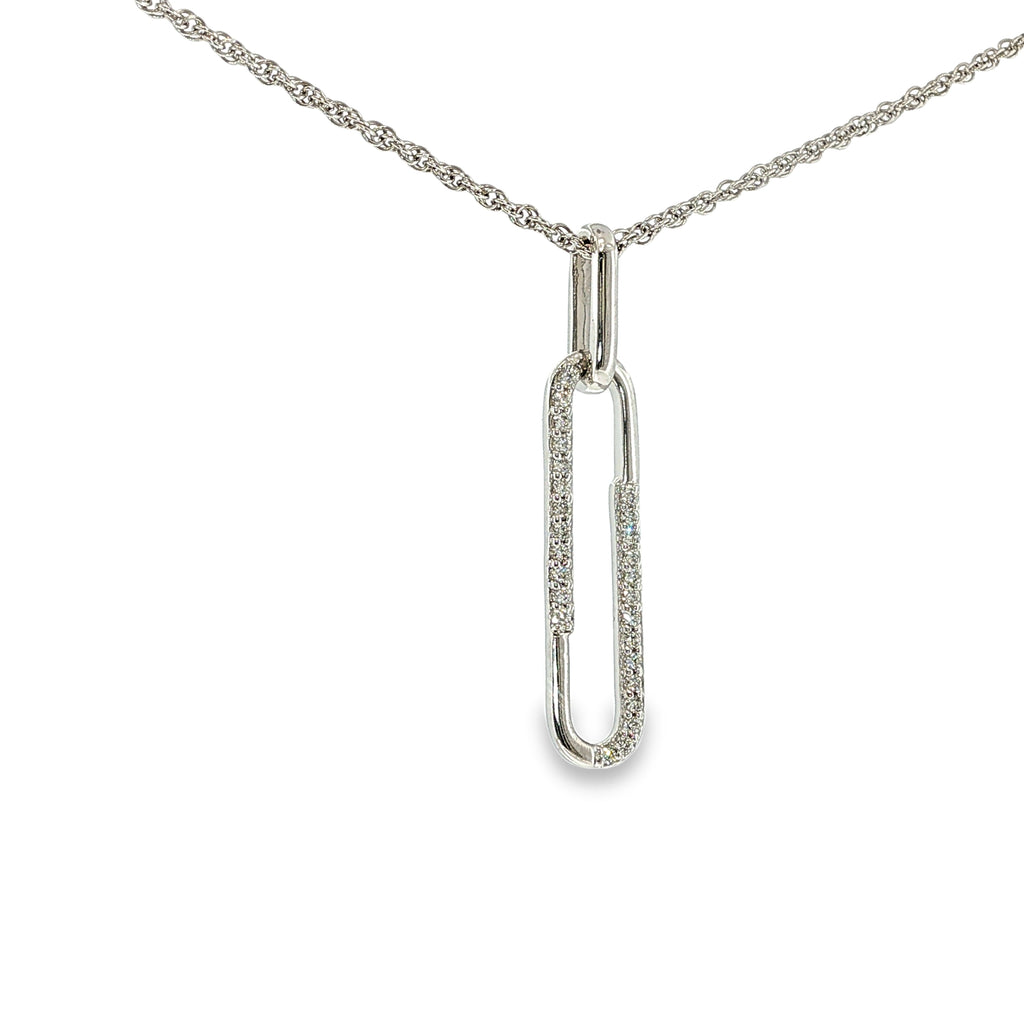 14K white gold open-link diamond pendant necklace with an 18-inch chain.