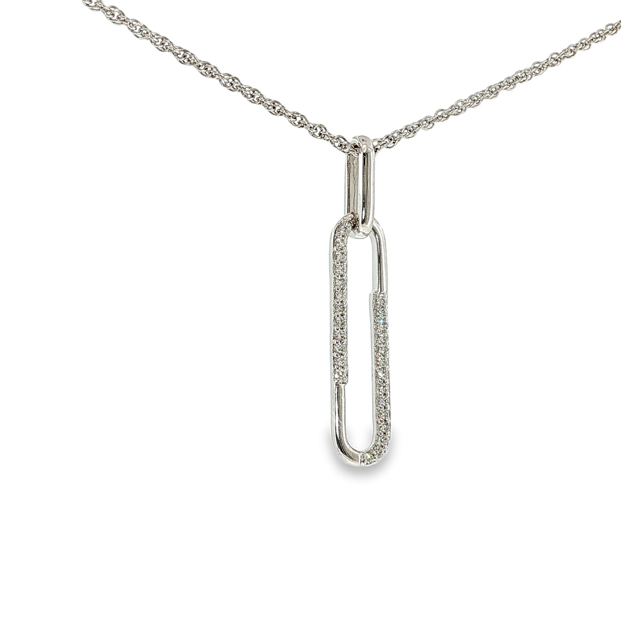 14K white gold open-link diamond pendant necklace with an 18-inch chain.