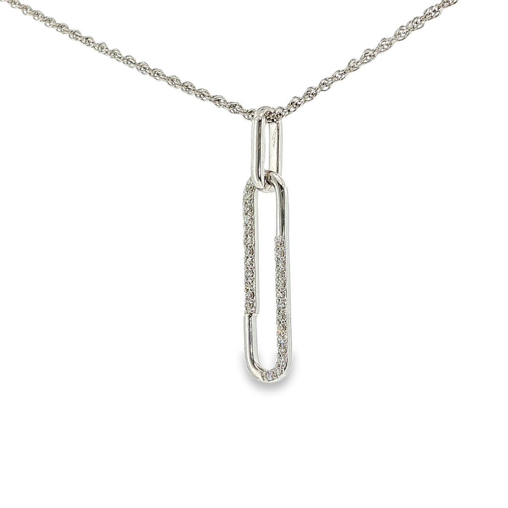 14K white gold open-link diamond pendant necklace with an 18-inch chain.