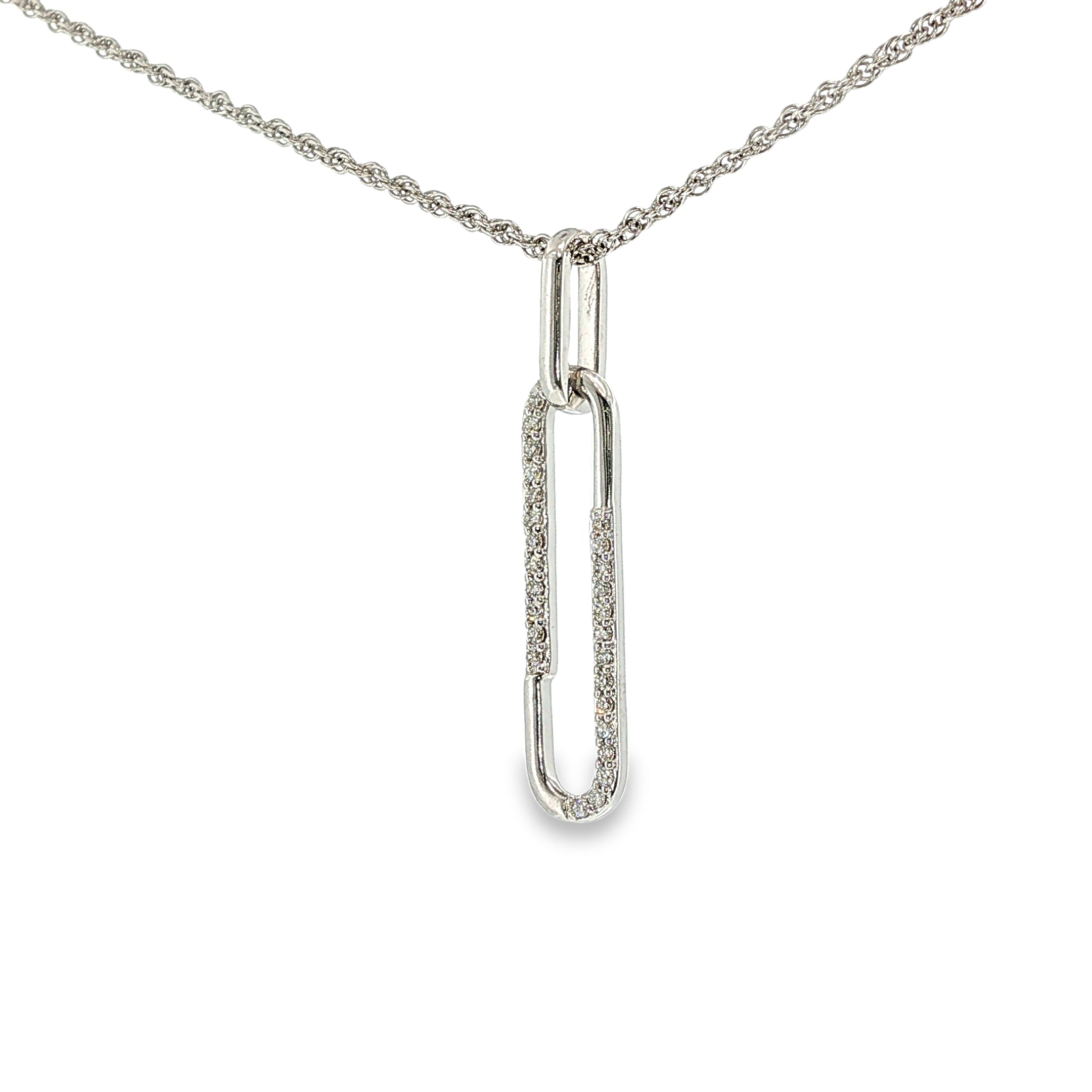 14K white gold open-link diamond pendant necklace with an 18-inch chain.