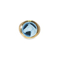 14K yellow gold ring with a round blue and white carved Wedgwood horsehead cameo.