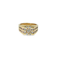 18K yellow gold multi-row band with 21 round brilliant diamonds in a channel-set design.