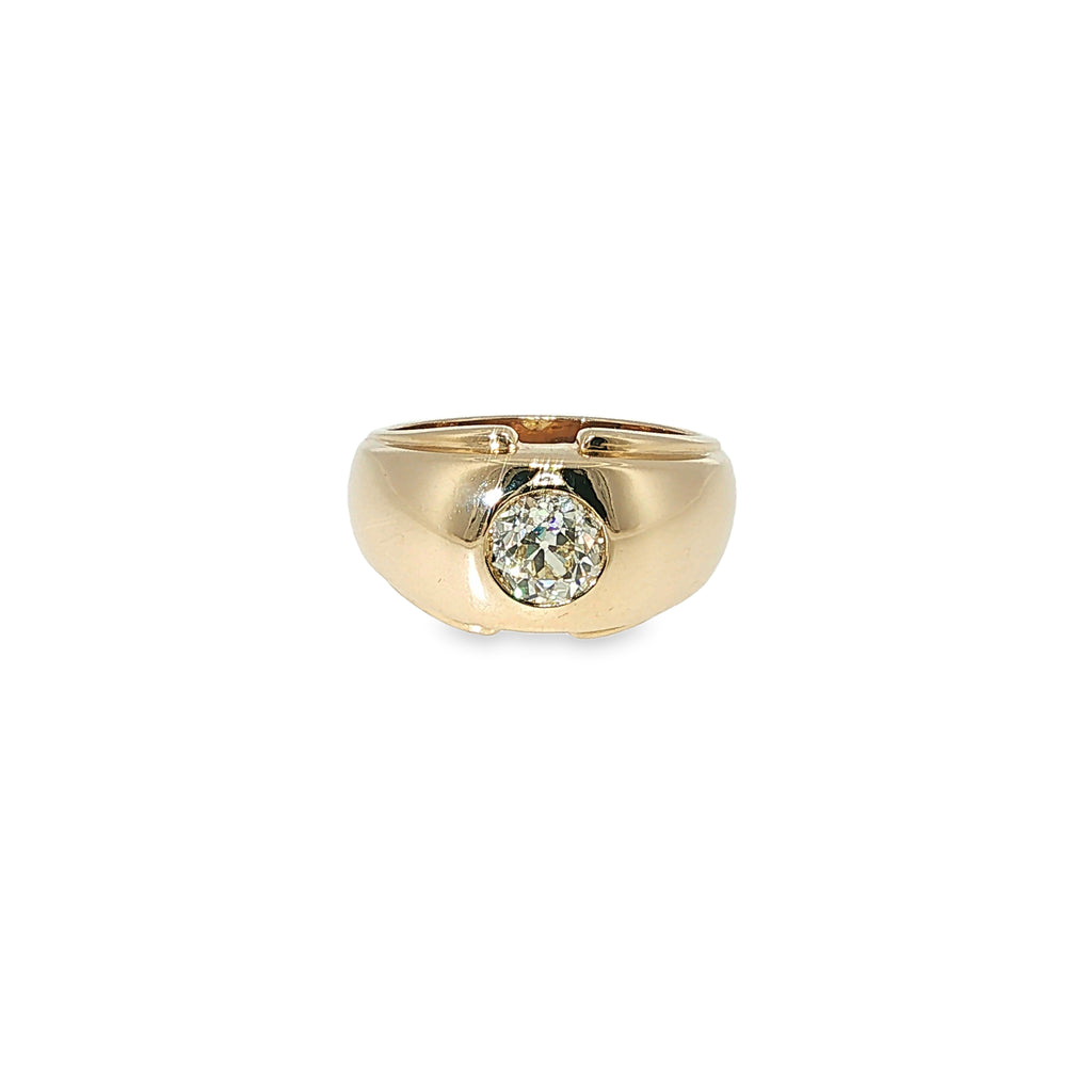 14K yellow gold domed ring with a 1.30 carat old European-cut diamond set at the center.