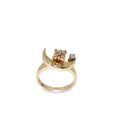 14K yellow gold diamond crescent moon ring with a swiveling moon design and round brilliant diamond accents.