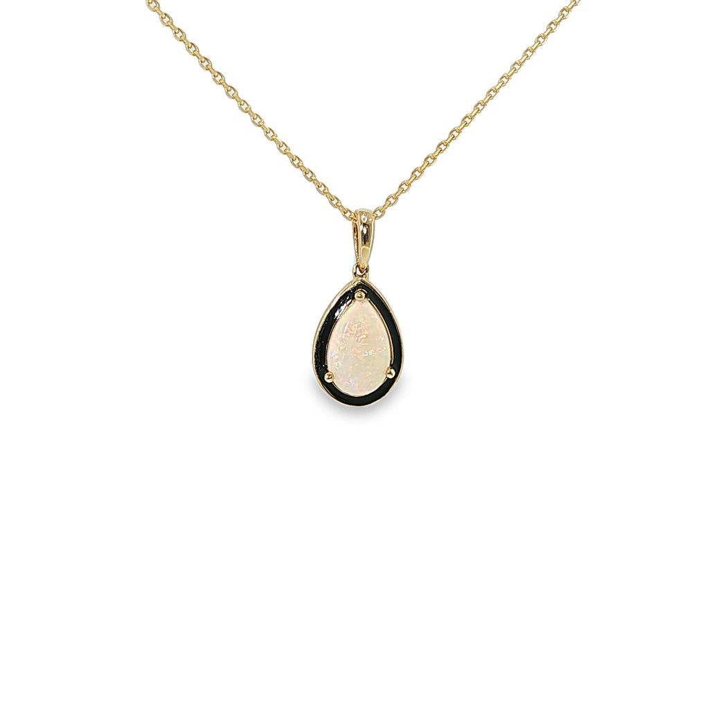 14K yellow gold pendant with a pear-shaped AAA Australian opal.