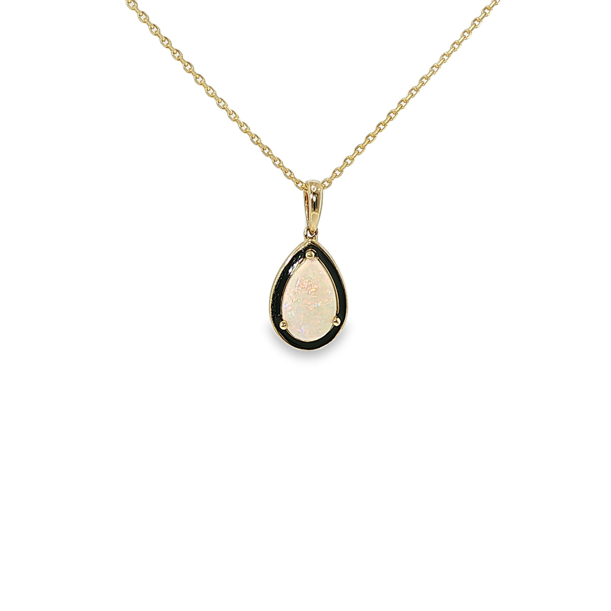 14K yellow gold pendant with a pear-shaped AAA Australian opal.