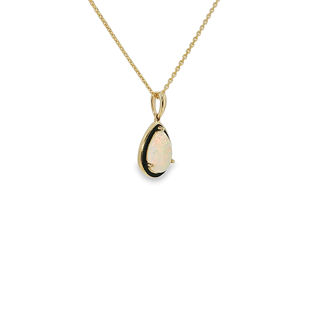 14K yellow gold pendant with a pear-shaped AAA Australian opal.
