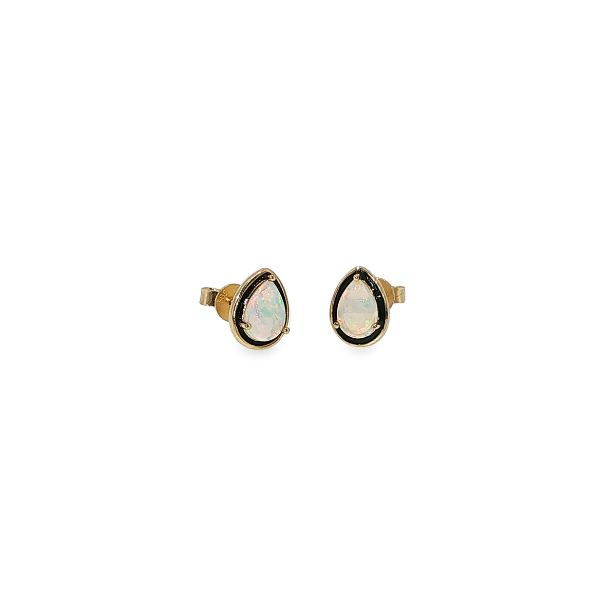 14K yellow gold stud earrings with two pear-shaped Australian opals.