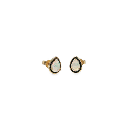 14K yellow gold stud earrings with two pear-shaped Australian opals.