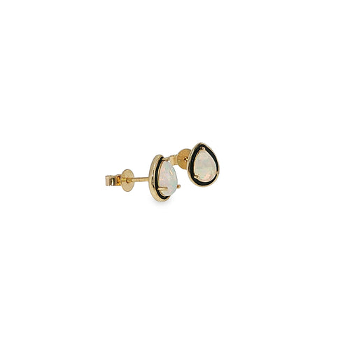 14K yellow gold stud earrings with two pear-shaped Australian opals.