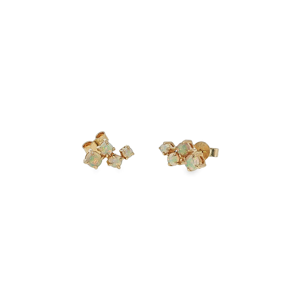 14K white gold scatter-style post earrings with clustered round Australian opals.