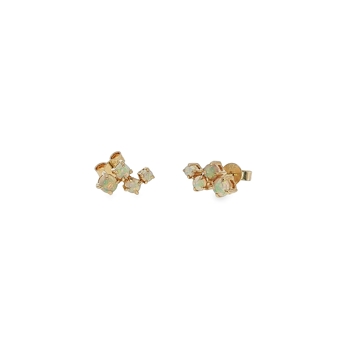 14K white gold scatter-style post earrings with clustered round Australian opals.