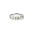 14K white gold men's ring with a bezel-set round brilliant diamond and bold grooved detailing.