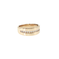14K yellow gold band with a channel-set row of round brilliant lab-grown diamonds.