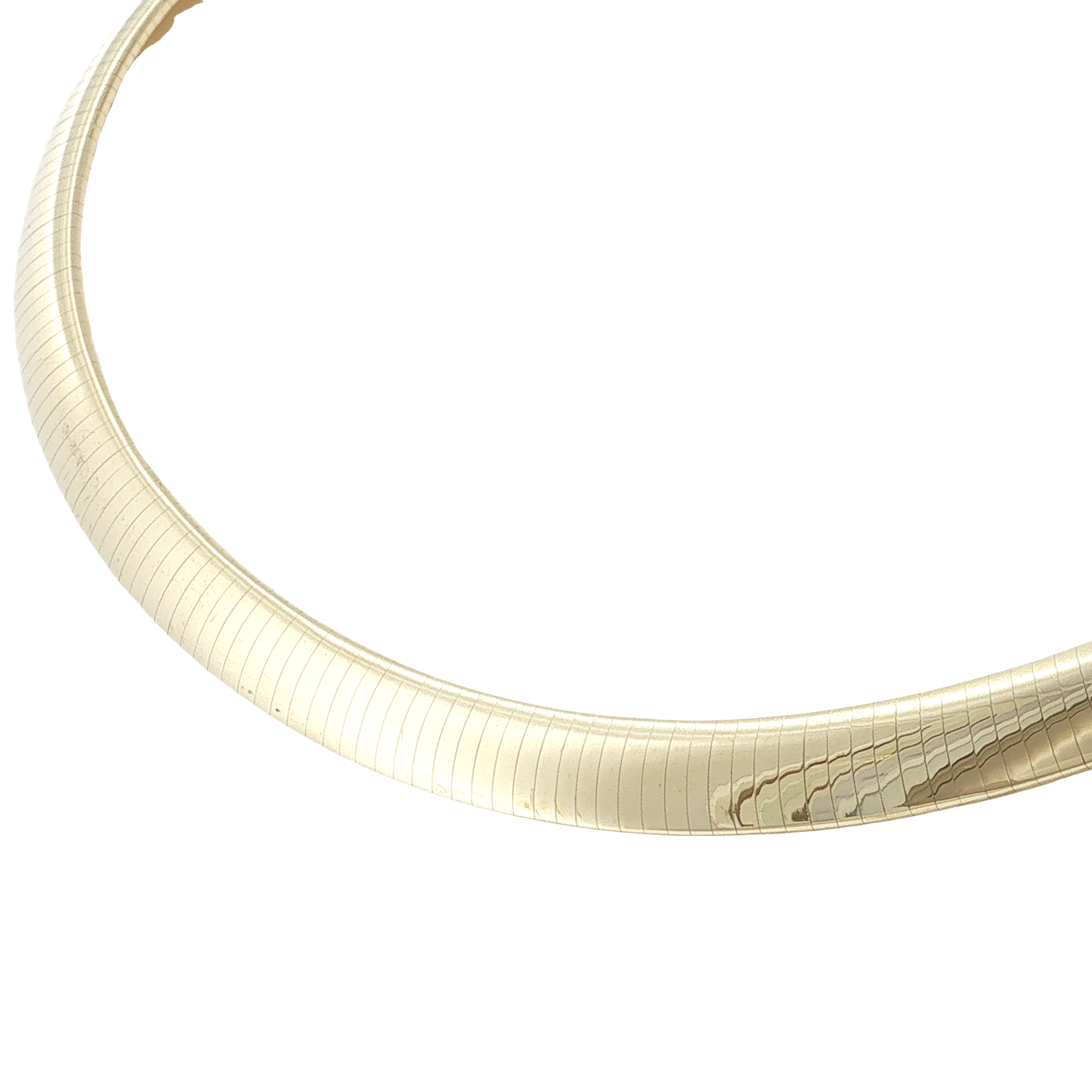 14K yellow gold omega collar necklace with a smooth polished domed profile.