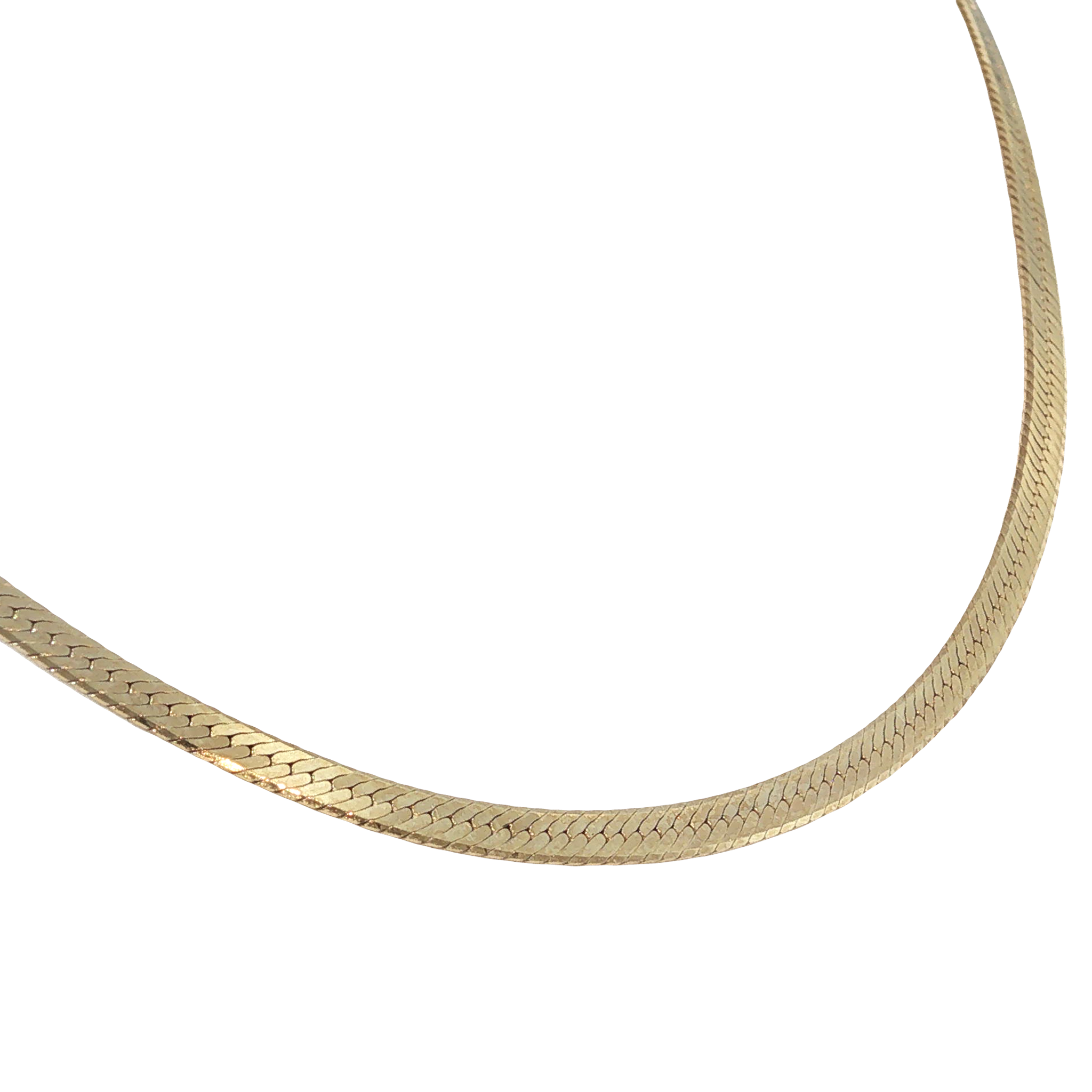 14K yellow gold slim herringbone chain necklace with a smooth polished finish.