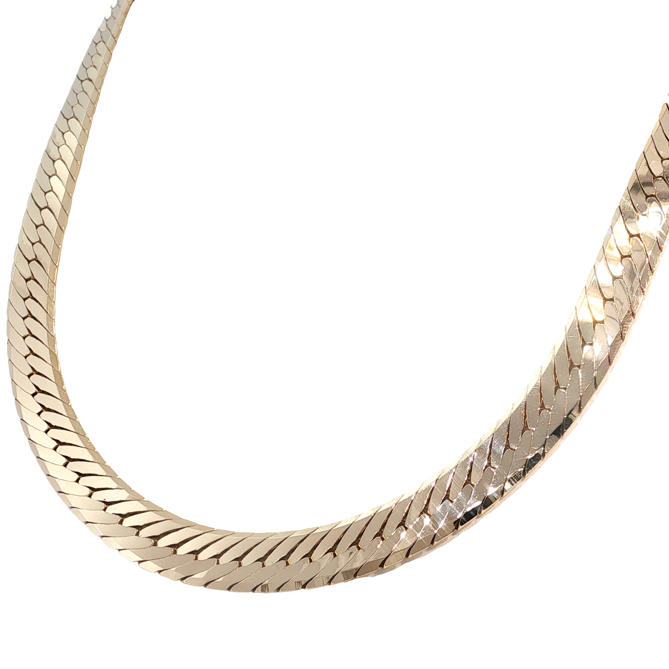 14K yellow gold wide herringbone chain necklace with a smooth polished finish.