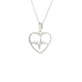 Rhodium-plated sterling silver necklace with a heartbeat design enclosed inside an open heart pendant.