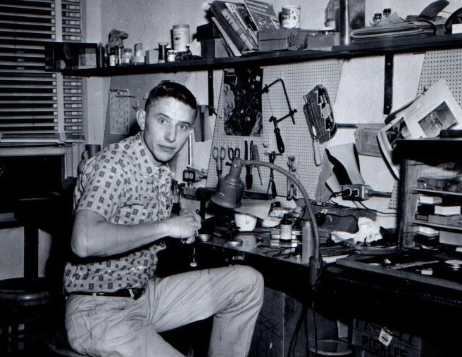 Hal Henrickson Sr. working at a jeweler’s bench