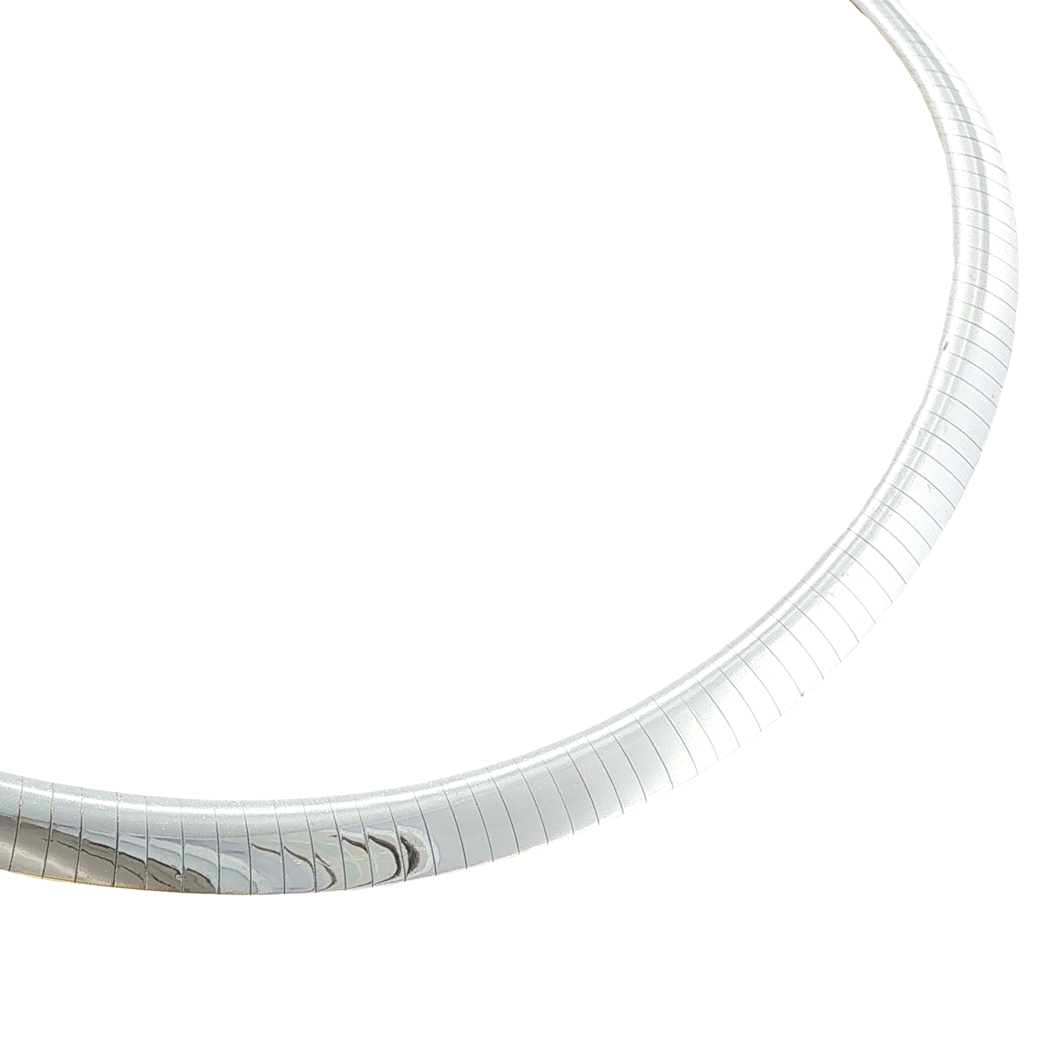 14K yellow and white gold reversible omega necklace with polished yellow gold on one side and white gold on the reverse.