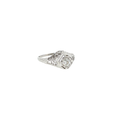 18K white gold filigree ring with an Old Mine cut diamond center and intricate vintage-inspired detailing.