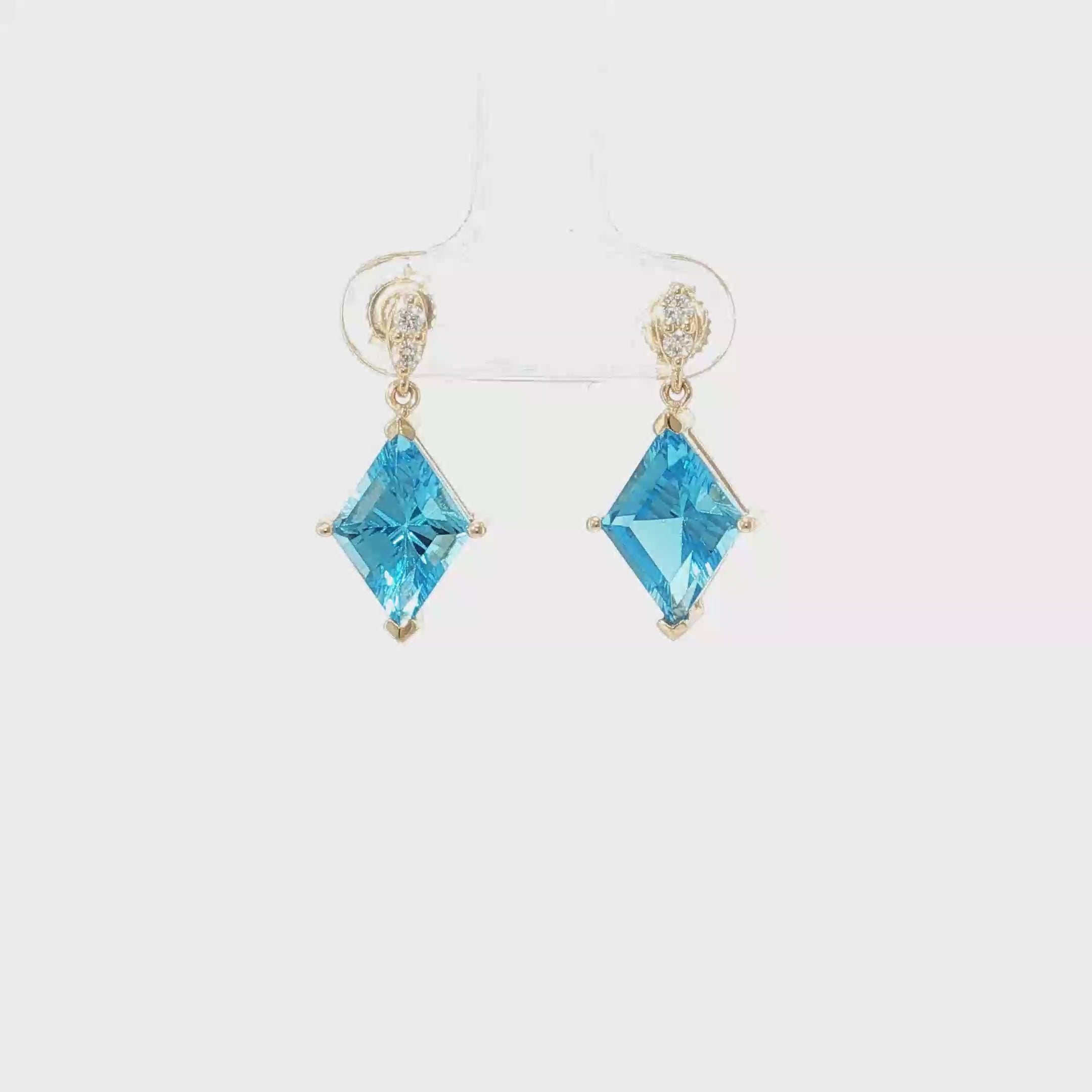 Kite-Cut Swiss Blue Topaz and Diamond Drop Earrings