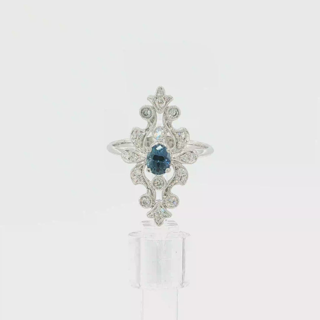Oval Montana Yogo Sapphire and Diamond Milgrain Openwork Ring