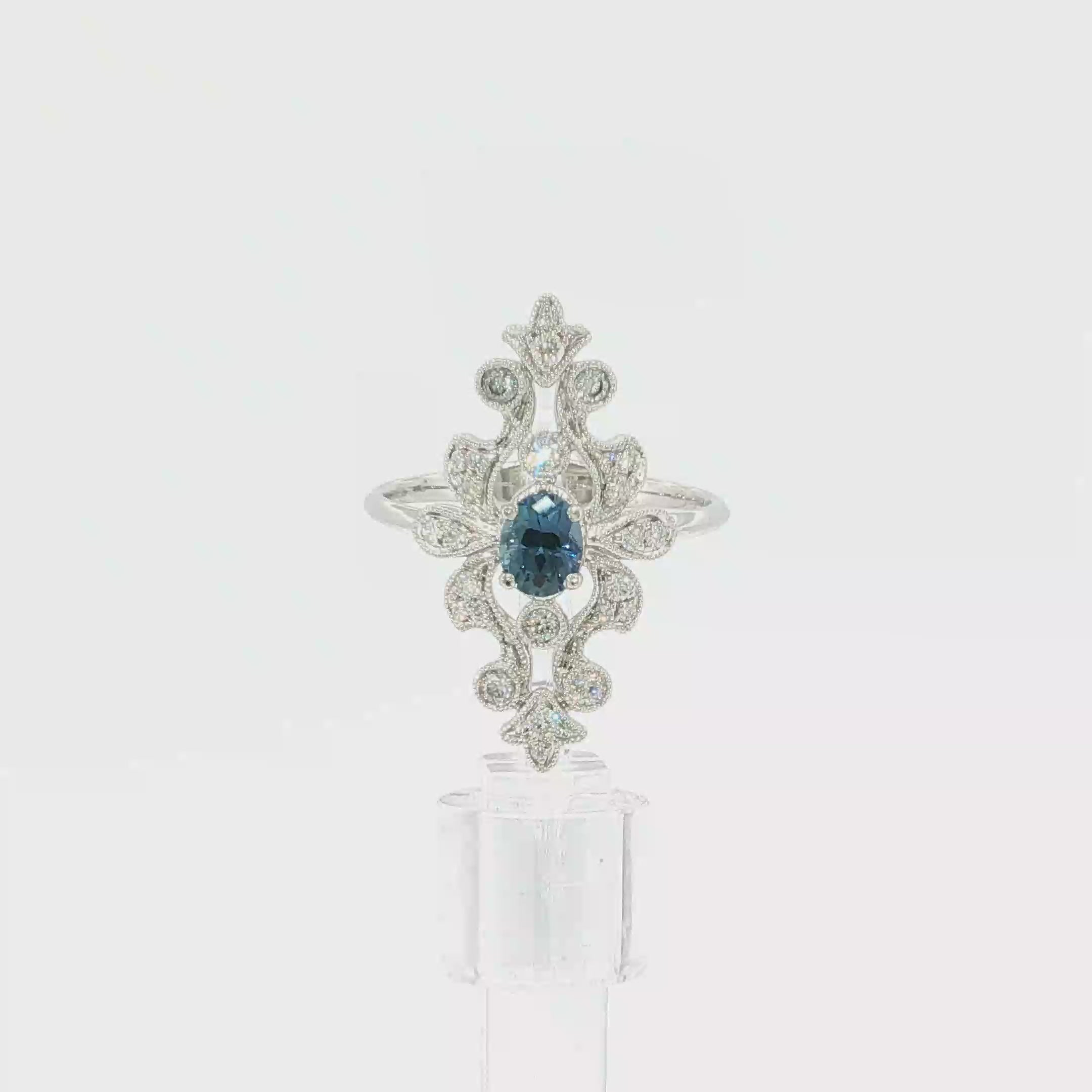 Oval Montana Yogo Sapphire and Diamond Milgrain Openwork Ring