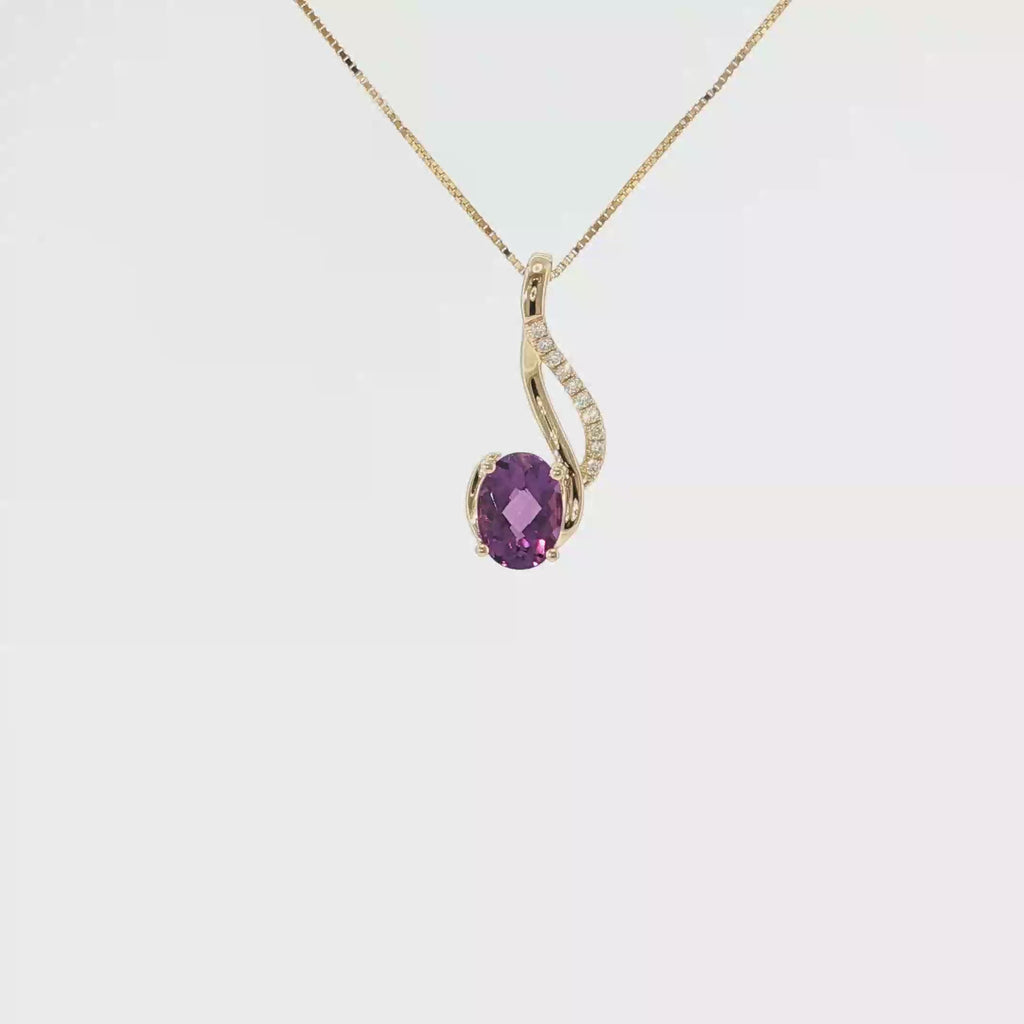 Oval Amethyst and Diamond Swirl Pendant