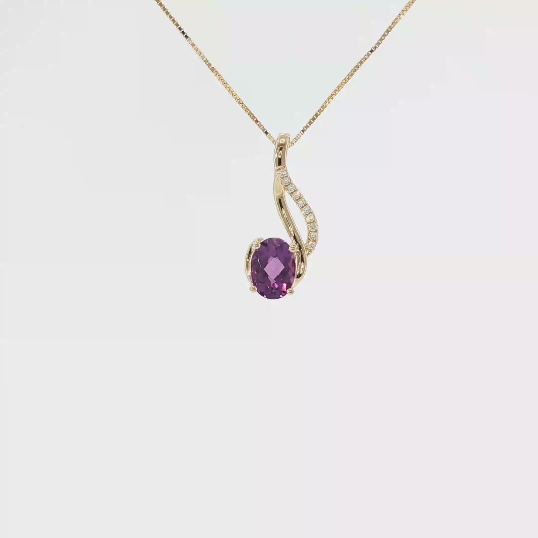 Oval Amethyst and Diamond Swirl Pendant