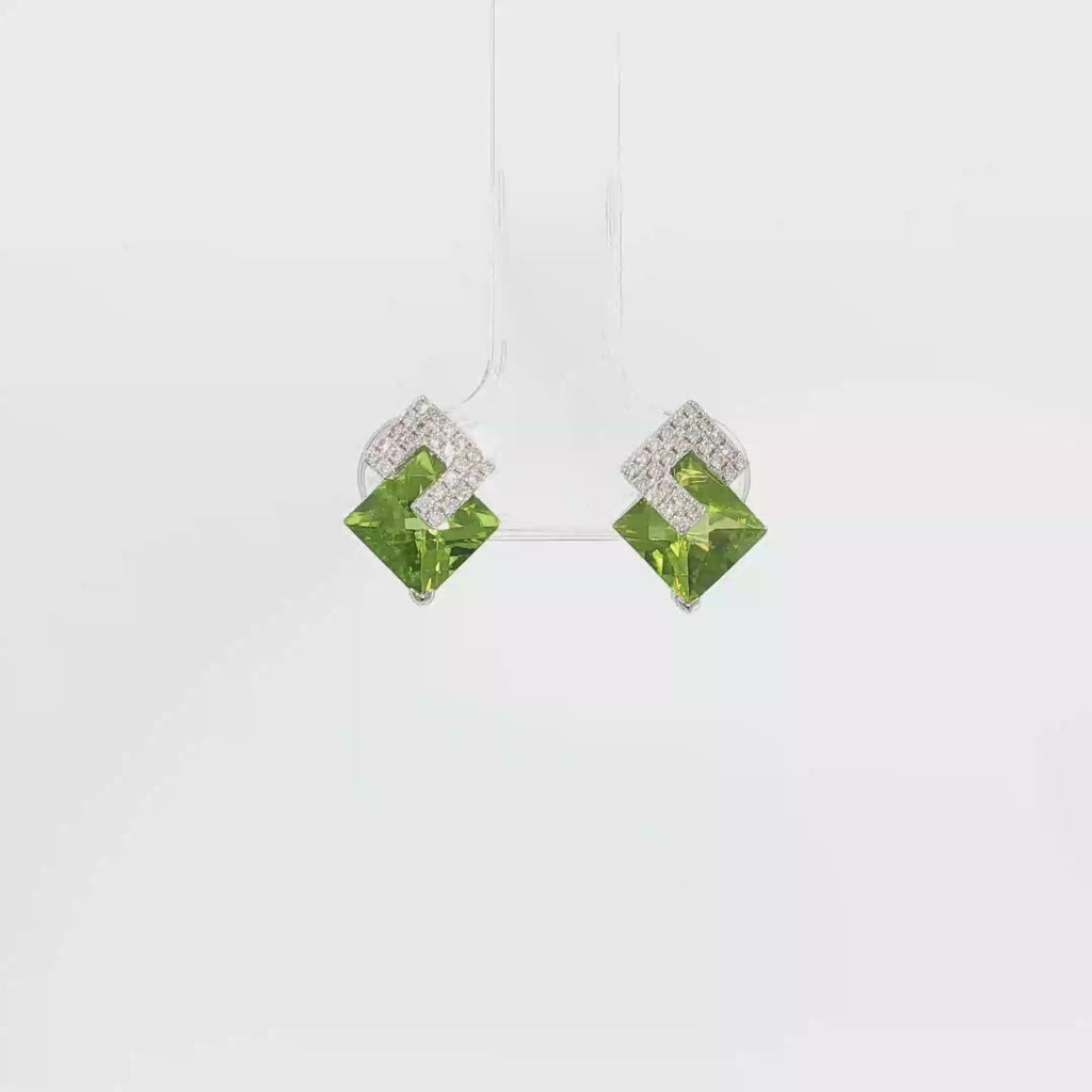 Peridot and Diamond Geometric Pendant and Earring Set