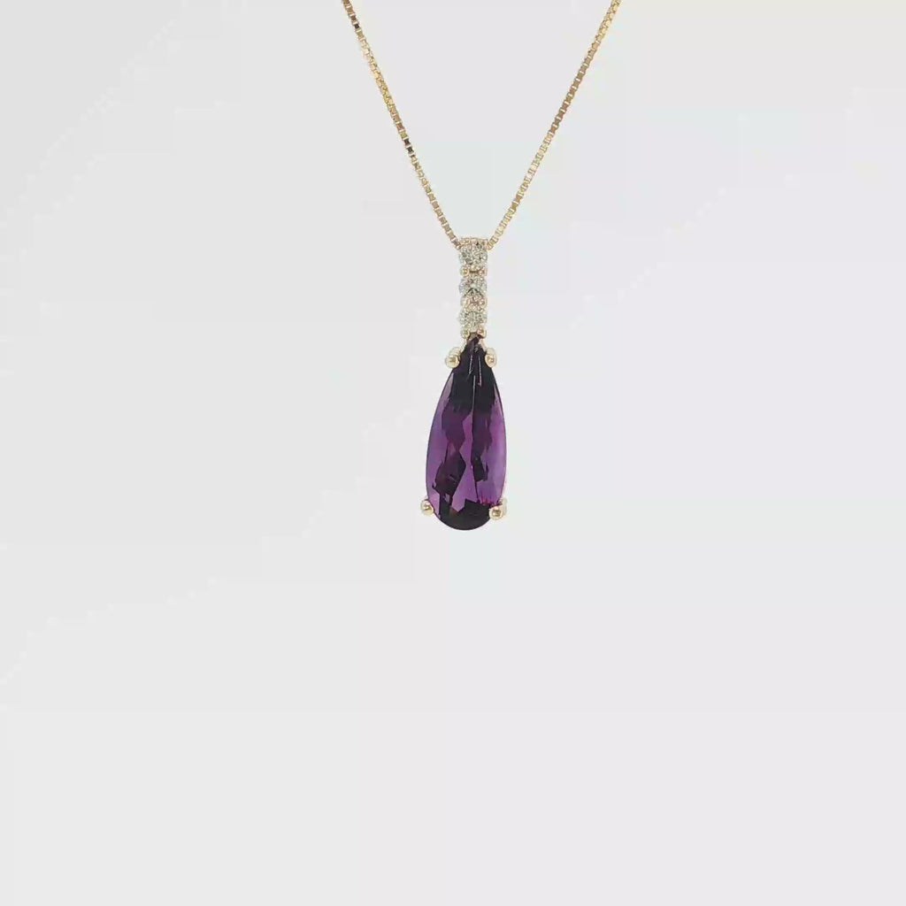 Pear-Shaped Amethyst and Diamond Drop Pendant