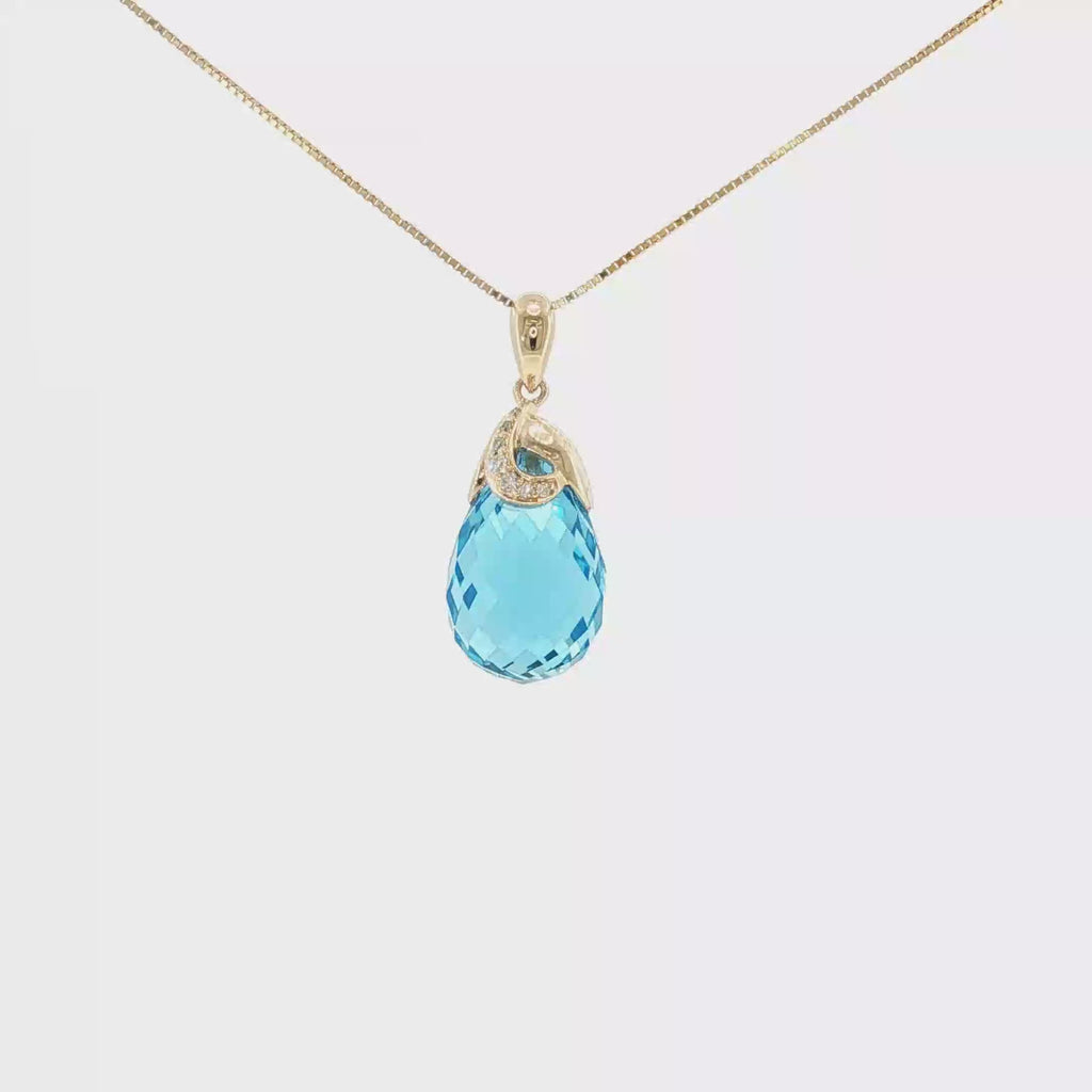 Swiss Blue Topaz Briolette Drop Pendant