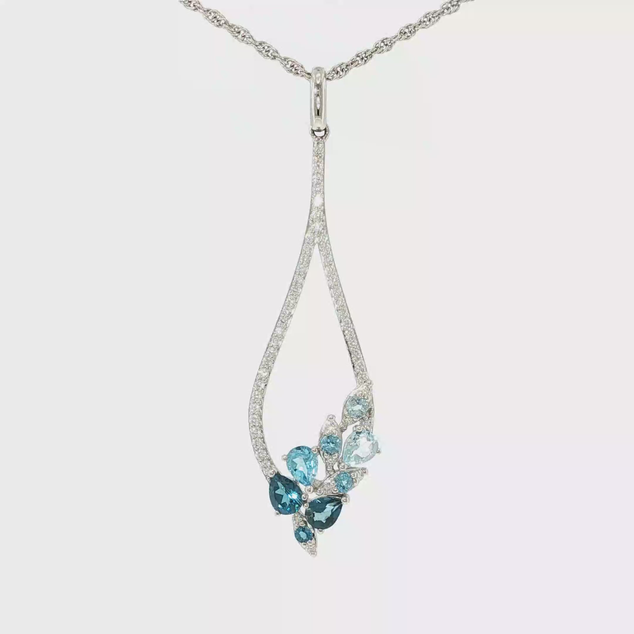 Mixed Blue Topaz and Diamond Pear-Frame Necklace