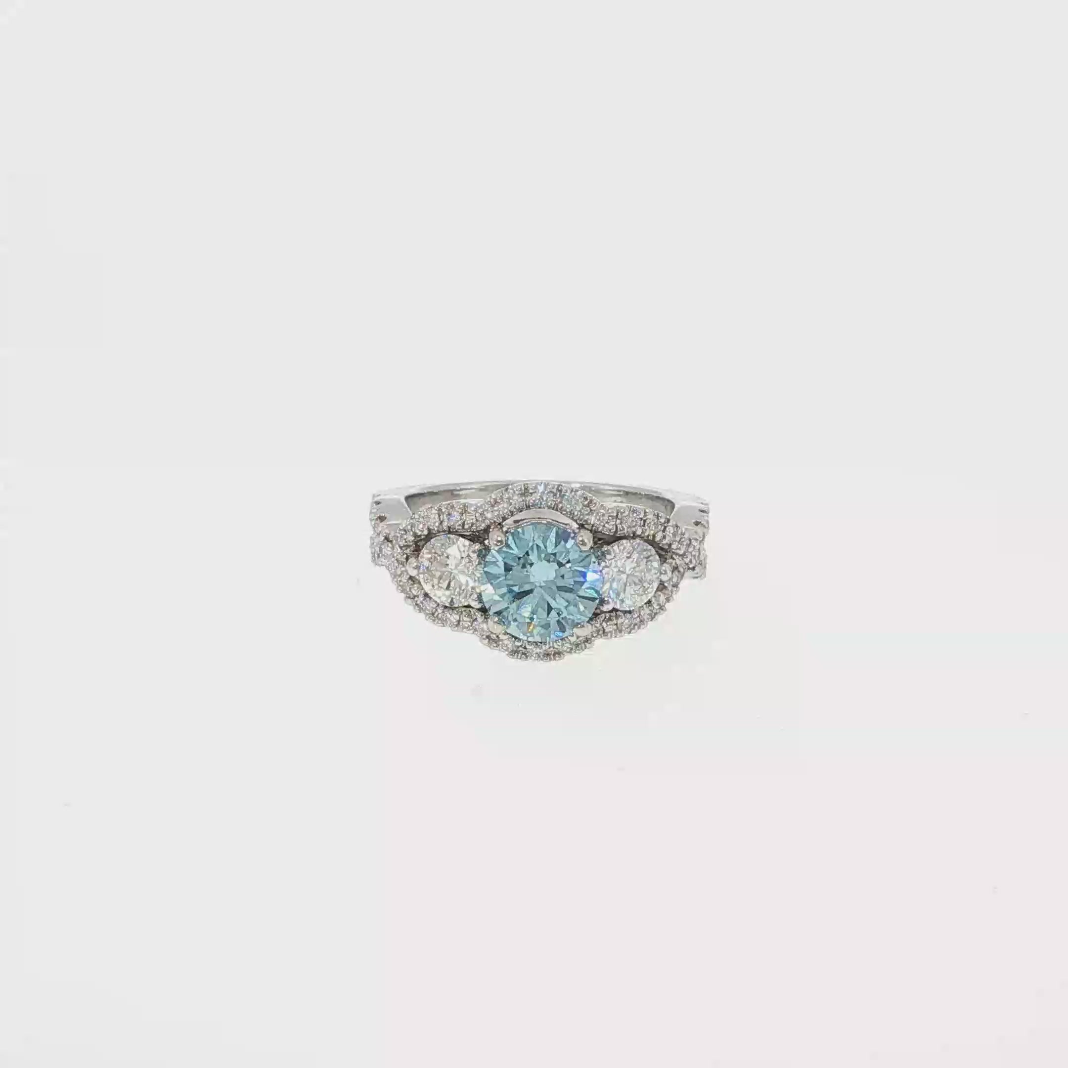 Fancy Blue Lab-Grown and Natural Diamond Three-Stone Ring