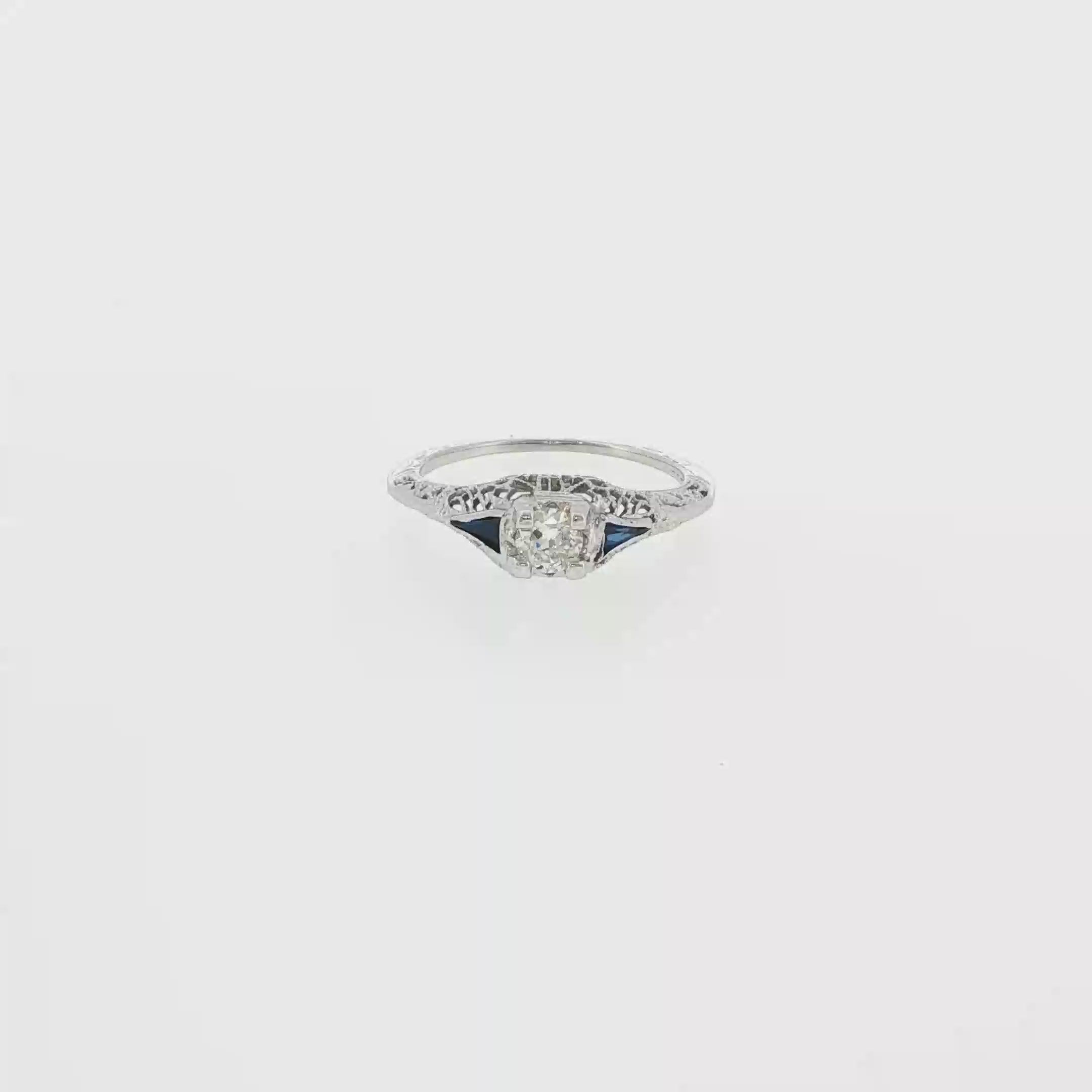 Old European Cut Diamond and Synthetic Sapphire Ring