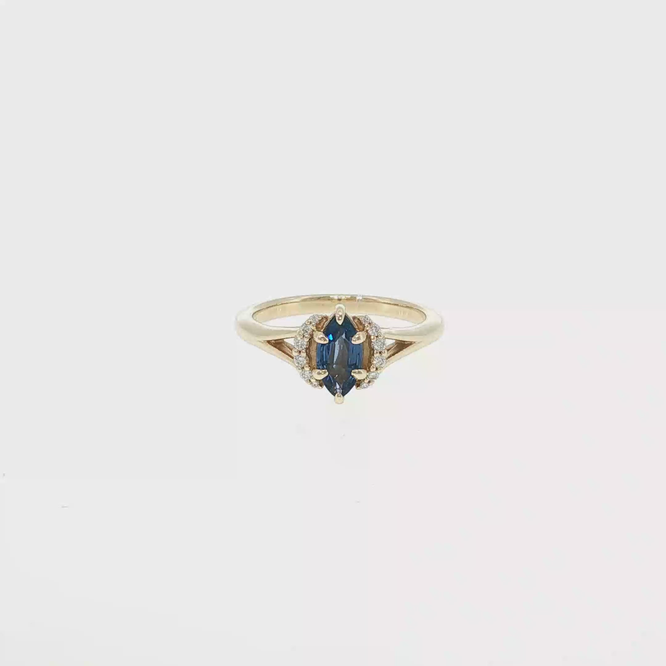 Marquise Montana Yogo Sapphire and Diamond Split-Shank Halo Ring