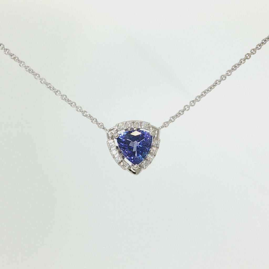 Trillion-Cut Tanzanite and Diamond Halo Necklace