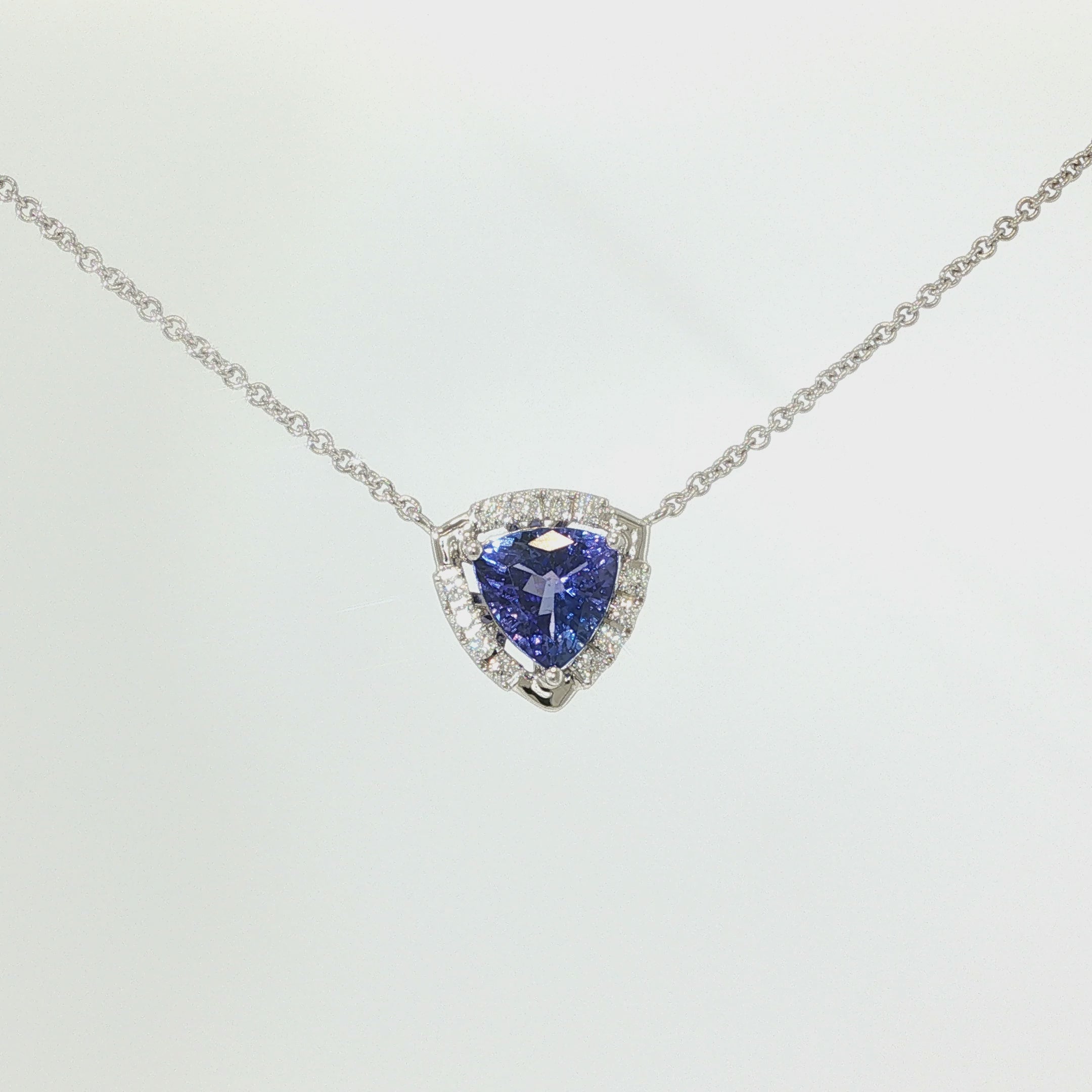 Trillion-Cut Tanzanite and Diamond Halo Necklace