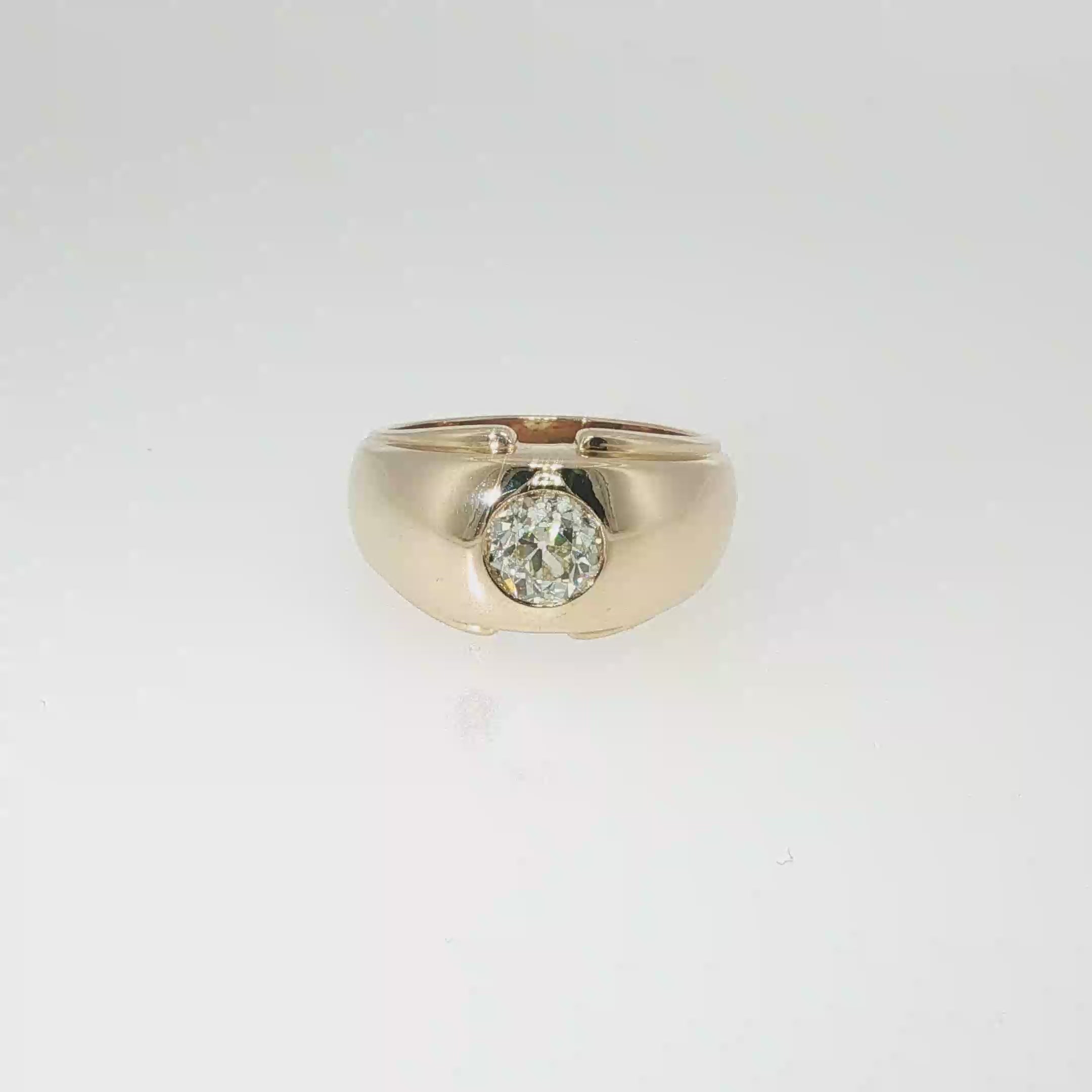 14K yellow gold domed ring with a 1.30 carat old European-cut diamond set at the center.