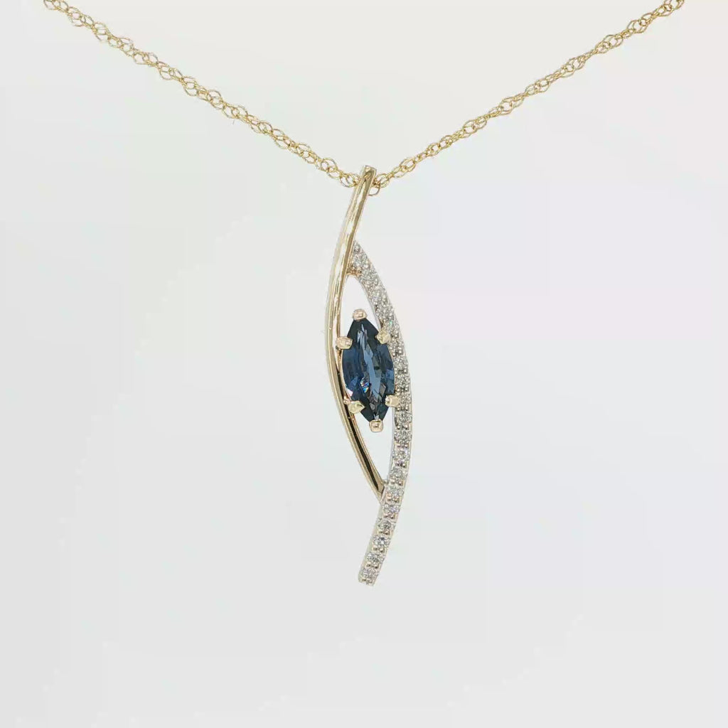 Marquise Montana Yogo Sapphire and Diamond Curved Pendant Necklace